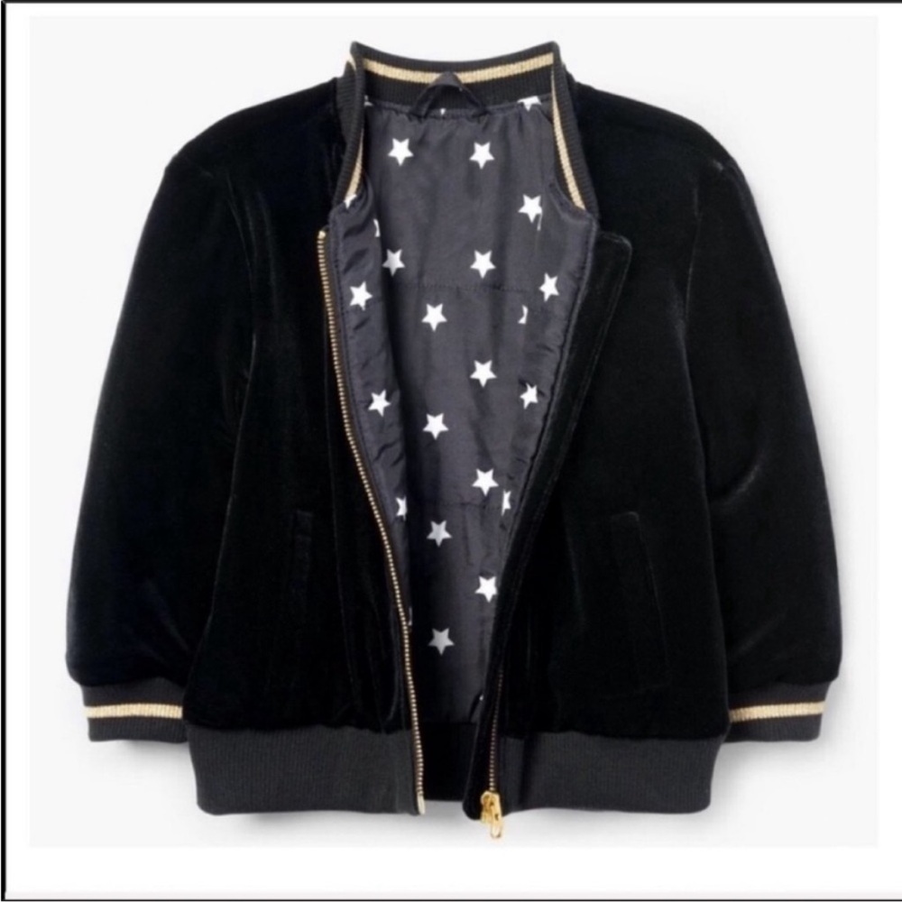 Gymboree Black Velvet Metallic Trim Bomber Jacket Girls 12-18M Holiday NWT